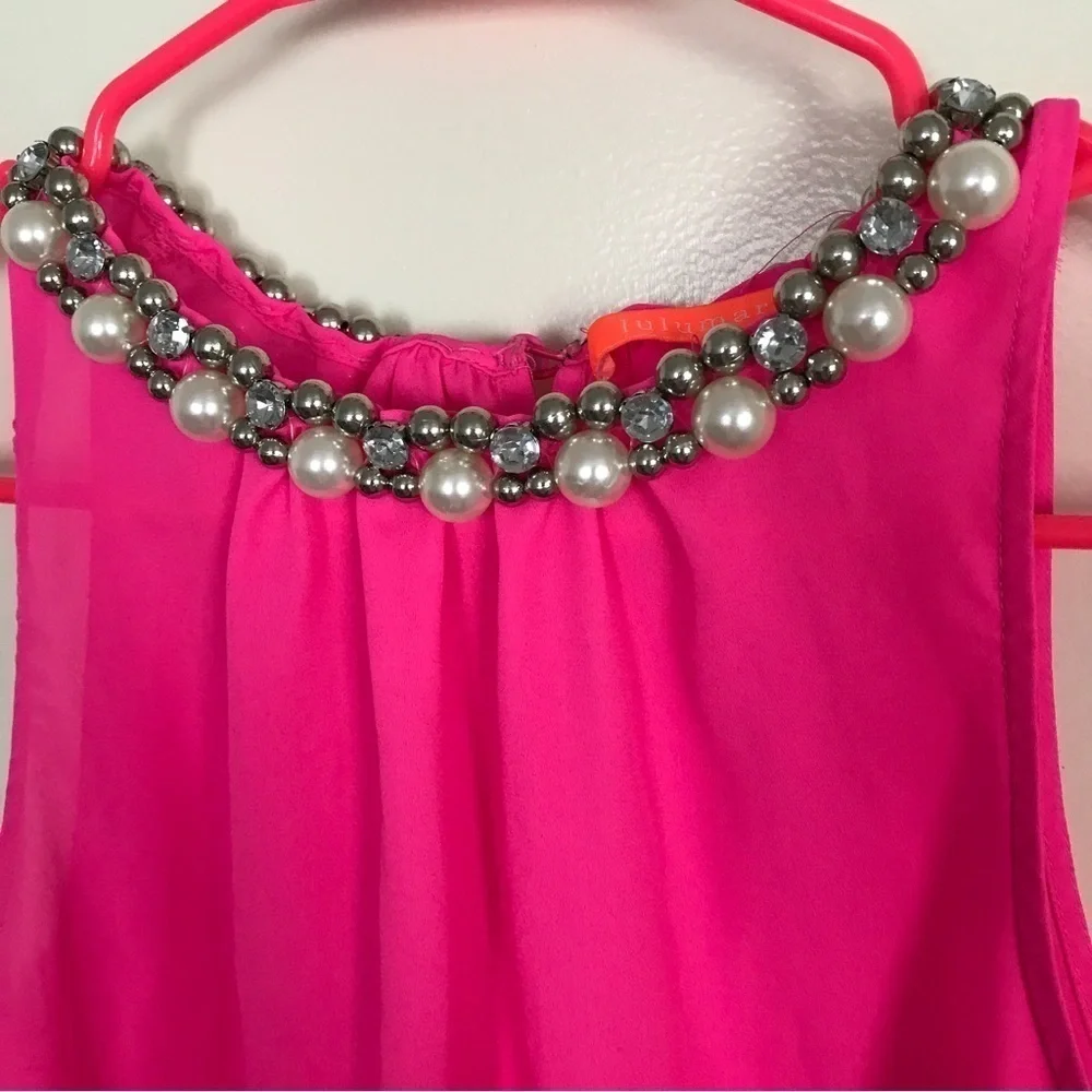 Lulumari x Anthropologie neon pink tank with pearl neckline - Picture 4 of 8
